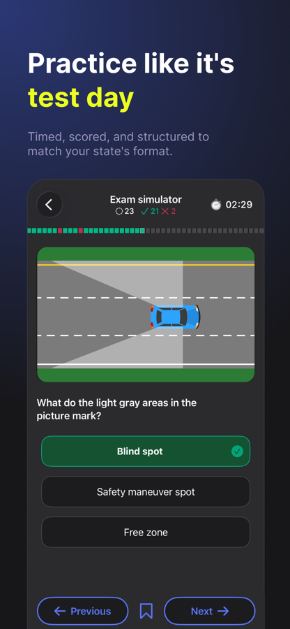 EzDMV practice quiz screen